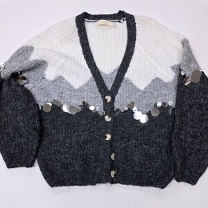 Lizette Collection Women's XL Sequined Knit Cardigan‎ Sweater White Gray Black